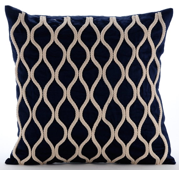 Luxury Navy Blue Decorative Pillows Cover 16x16 Etsy