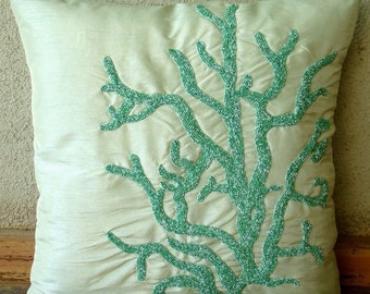I Love Corals - Throw Pillow Covers - 20x20 Inches Silk Pillow Cover with Shaded Beads