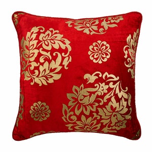 Decorative Red Pillow Case 16&quot;x16&quot;, Velvet Pillow Cover Throws For Sofa Damask Pattern Contemporary Home Decor Pillow - Gold Charming