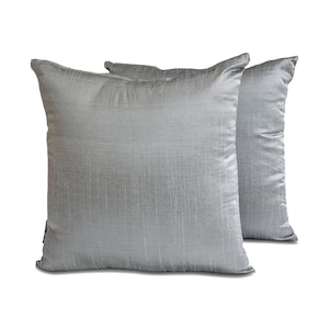 Pack of 2 Silver Gray Art Silk Pillow Covers, Square Throw Pillow Covers, Solid Cushion Covers, Plain Pillow Case - Silver Gray Luxury