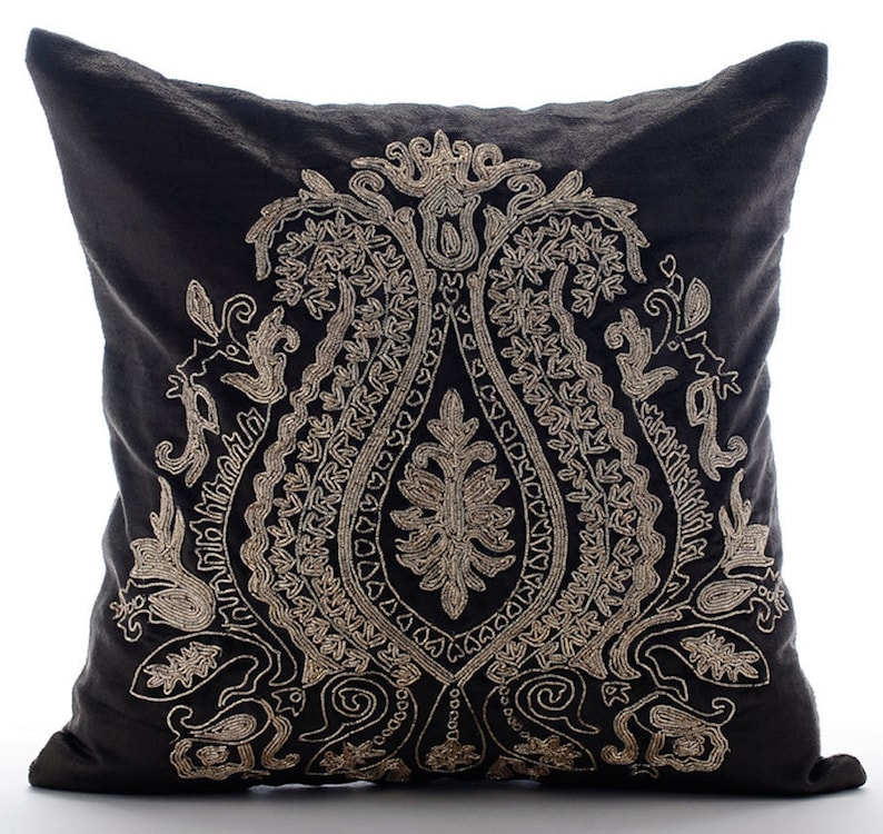 Decorative Charcoal Gray Couch Pillow Cover 16x16 Etsy