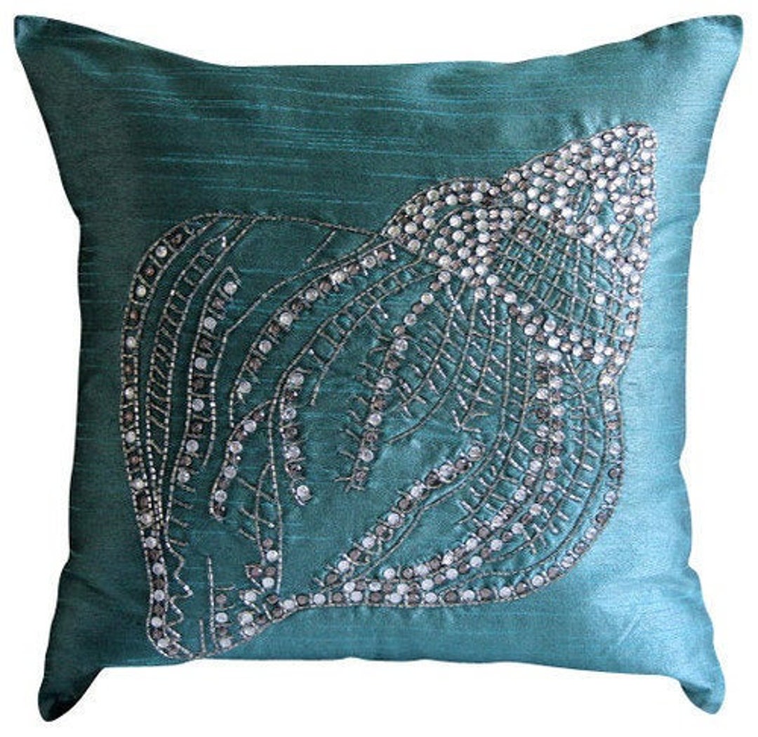 Designer Teal Blue Throw Pillow for Bed 24x24 / Etsy