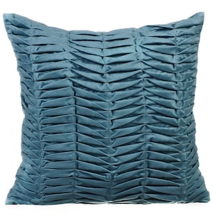 Designer Pintucks, Textured, Striped Gray Blue Bed Pillow case 24&quot;x24&quot;/26&quot;x26&quot;, Faux Suede Sofa Pillow Cover Bed - Grey Blue Wind Folds
