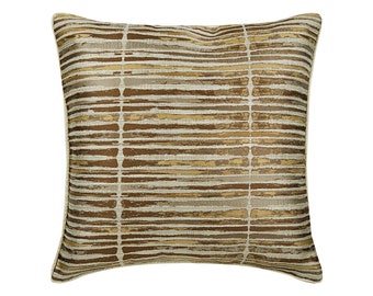 Decorative Gold European Pillow 24"x24"/26"x26", Jacquard Weave Pillow Cover Throw Pillow For Sofa Striped Pattern Modern - Spacing Out