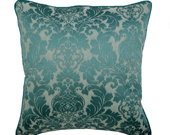 Designer Blue Euro Size Pillow Cover 24"x24"/26"x26", Jacquard Silk Euro Sham Euro Sham Damask Pattern Victorian - King Damask