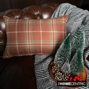 Christmas Plaid Oblong / Lumbar Pillow Cover in Cotton Plaid Checkered Pillow Case Terracotta for Living Room Farmhouse Cottage Plaid Pillow