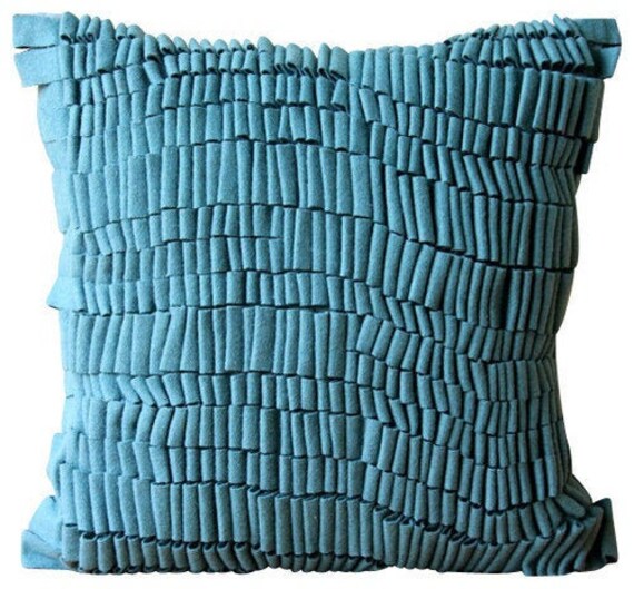 Felt Teal Blue Pillow Case 16x16 Decorative Etsy