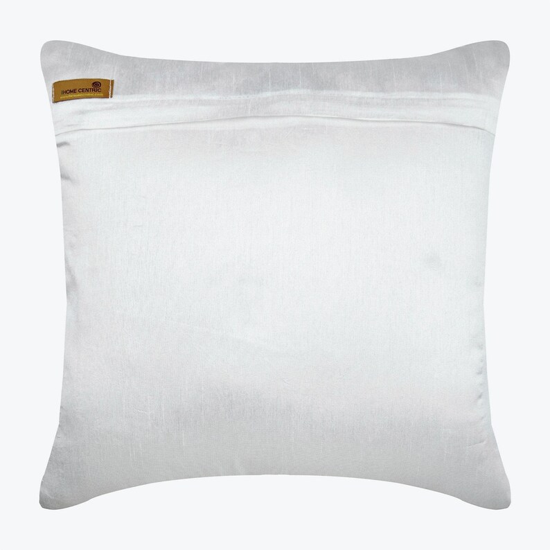16"x16" Designer White Couch Cushion, Art Silk Throw Pillow Cover Cushion Pillow Nature Floral Pattern Modern Style - Silver Willow image 3