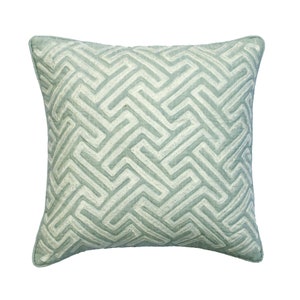 Decorative Euro Sham 24&quot;x24&quot; / 26&quot;x26&quot; Quilted Throw Euro Sham in Blue Grey with Ivory Bouclet Embroidery Trellis Pattern - Dream Maze