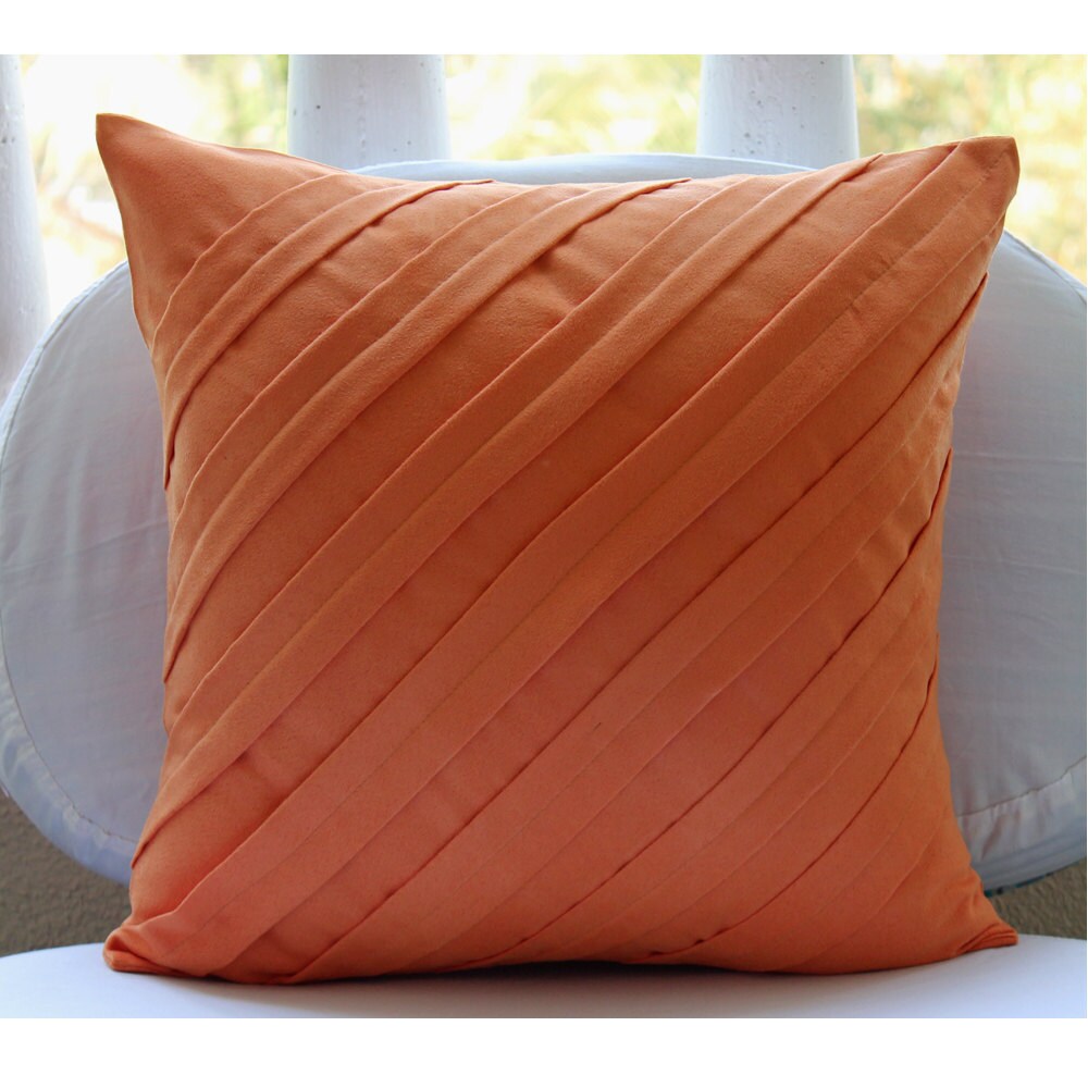 Handmade Textured Pintucks Solid Color Pillow Covers Orange