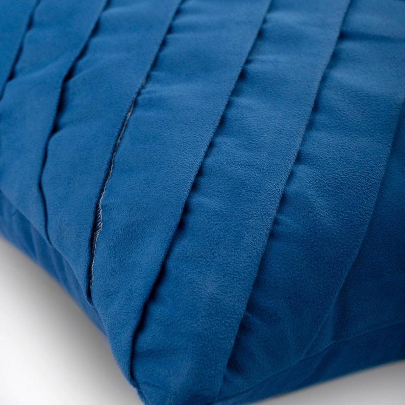 Blue No Limits No Lines Faux Suede Throw Cushion Pintucks Chevron Couch Striped Textured 16x16 Designer Blue Couch Cushion Cover