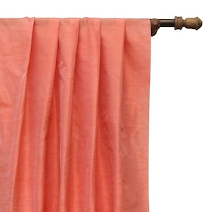 Coral Orange Art Silk Curtain Panels, Faux Silk Curtains (Rod Pocket, Grommet, Box Pleat, Three Pinch Pleat, Tab Top And Plain Ring Top)