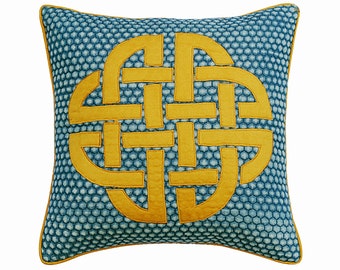 Decorative Toss Euro Sham 24"x24" / 26"x26", Denim Throw Euro Sham Applique, Quilted Beehive Shaded Blue Euro Sham - Denim Pillow Love