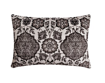Decorative Oblong / Lumbar Throw Pillow Cover Gray / Brown / Ivory Printed Velvet Pillow Cover Persian Home Bedroom Décor - Leila