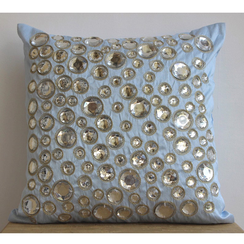 Art Silk Light Blue Toss Pillows 16x16 Decorative Etsy