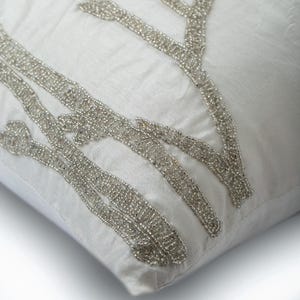 16"x16" Designer White Couch Cushion, Art Silk Throw Pillow Cover Cushion Pillow Nature Floral Pattern Modern Style - Silver Willow image 2
