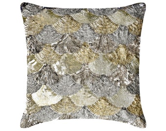 Decorative Silver/Gold Pillow Case 16"x16" Art Silk Cushion Throw Pillow Cover Sequins Embroidery Modern Home Decor Pillow - Altimo