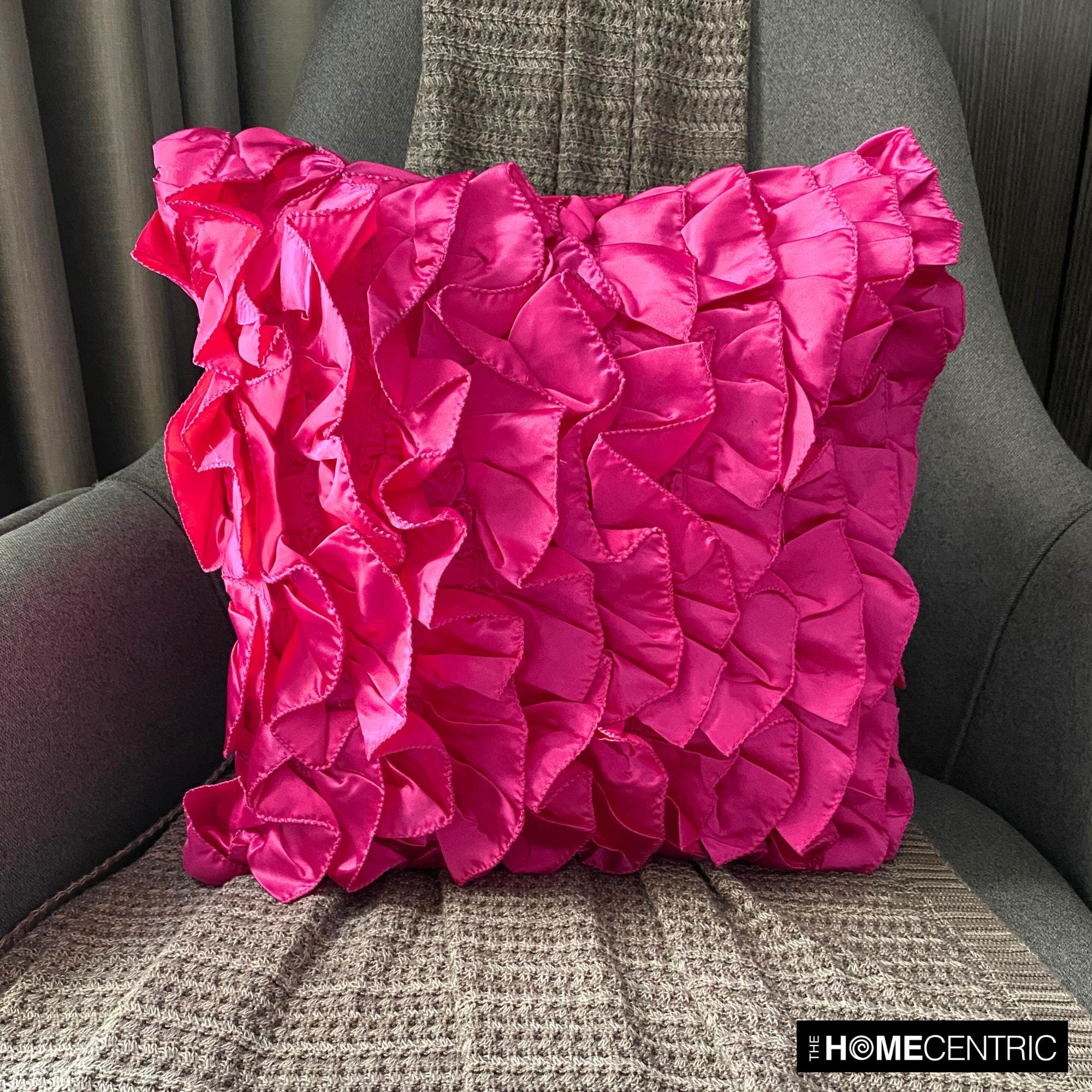 Satin Fuchsia Pink Sofa Cushion Cover 16"x16", Designer Throw Pillow ...