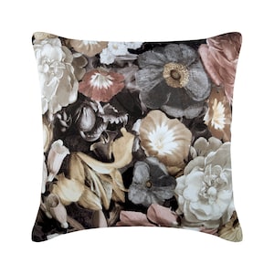 16&quot;x16&quot; Designer Brown Toss Pillow Cover, Cotton & Satin Throws For Sofa Toss Throw Pillow Nature Floral Modern Style - Floral Puff