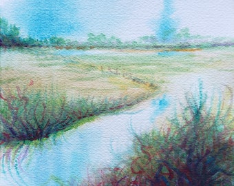 Mary's River Meadow #2 original watercolor landscape painting