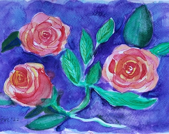 Roses of Crimson 2 original watercolor painting