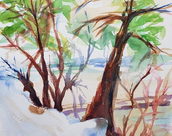 Winter 2022 Holiday landscape watercolor painting