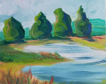 I-5 Pond #5. Original landscape oil painting