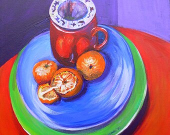 Tea and Satsumas original acrylic still life food painting