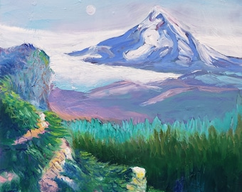Mt Hood Moon 1 Original landscape oil painting