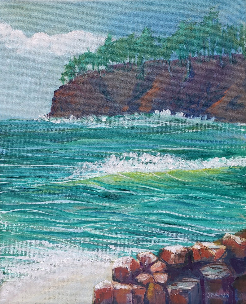 Drame sur la côte de l'Oregon 6. Peinture à l'huile originale de paysage marin image 1