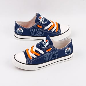 Edmonton Oilers Low Top Sneakers, Team Fan Plimsolls, Canvas Shoes Print, Unisex Athletic Footwear