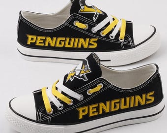 Pittsburgh Penguins Canvas Sneakers, Game Day Shoes, Team Cheer Footwear, Sport Fan Gift