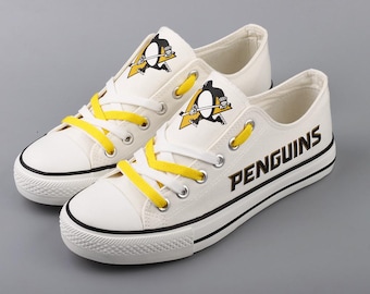Pittsburgh Penguins Sneakers, Team Cheer Footwear, Game Day Plimsolls, Adult Youth Canvas Shoes