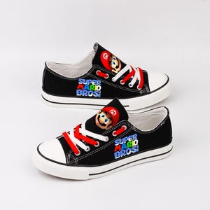 Zapatos de Super Mario, Super Mario, Mario, Zapatillas deportivas, Calzado, Cumpleaños, Zapatos de lona, Pareja, Regalo, Estampado, Juego, Dibujos animados, Película, Zapatos, Cosplay