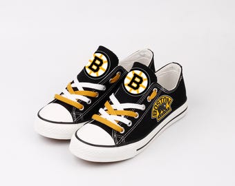 Boston Bruins Sneakers, Team Cheer Plimsolls, Hockey Fan Footwear, Unisex Athletic Shoes
