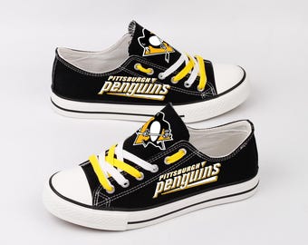 Pittsburgh Penguins Sneakers, Printed Canvas Shoes, Game Day Plimsolls, Team Spirit Gear