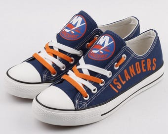 New York Islanders Canvas Sneakers, Team Logo Plimsolls, Sports Fan Gift, Unisex Athletic Footwear