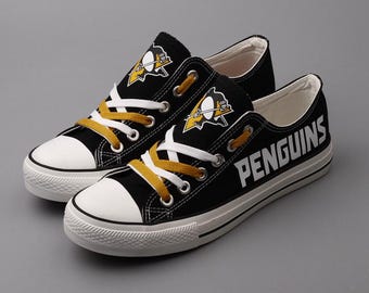 Pittsburgh Penguins Canvas Sneakers, Printed Fan Shoes, Sport Fan Footwear, Low Top Plimsolls