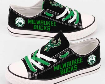 Milwaukee Bucks Plimsolls | Custom Print Sneakers | Game Day Shoes | Basketball Fan Footwear