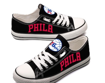 Philadelphia 76ers Canvas Sneakers, Basketball Team Footwear, Game Day Shoes, Sports Fan Gift