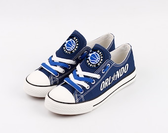 Orlando Magic Canvas Sneakers, Skor med basketlagslogotyp, Gåva för sportfans, Låga gympaskor