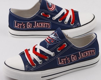 Columbus Blue Jackets Plimsolls | Personalized Print Sneakers | Hockey Fan Footwear | Adult Youth Kid Shoes