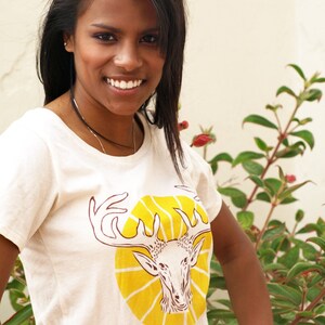 Ausverkauf Gehörnte Tier, Bio-Baumwolle Damen Scoop Hals T-Shirt Bild 3