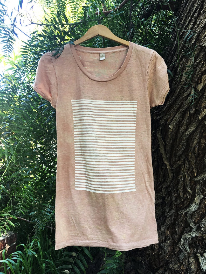 Stripes & Stripes Nude Burnout Women's T-shirt Slim Fit Womens T Shirts Hand Printed Tops Striped Cotton Blend Top image 1