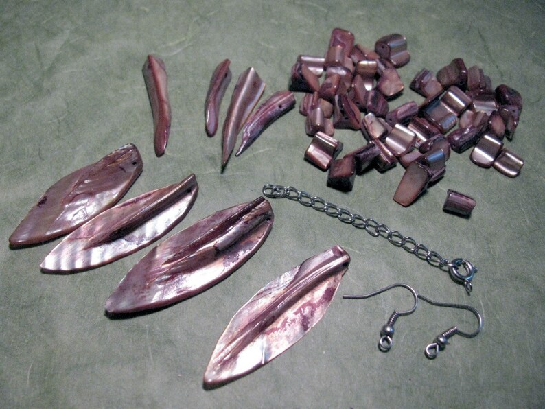 Bronze Mother of Pearl Destash Lot with Leaf and Tooth Beads image 2