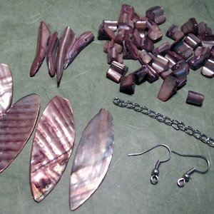 Bronze Mother of Pearl Destash Lot with Leaf and Tooth Beads image 1