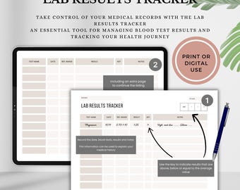 Lab results tracker, lab results chart, blood test results, blood test, blood work tracker, doctor visit tracker, medical organizer
