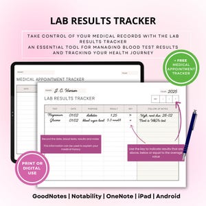 Labor Ergebnisse Tracker, Bluttest, Bluttest, Blutarbeitstracker, Arztbesuche Tracker, medizinischer Organisator