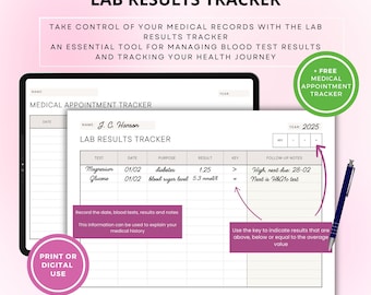Laboratoriumresultatentracker, grafiek laboratoriumresultaten, bloedtestresultaten, bloedtest, bloedonderzoektracker, doktersbezoektracker, medische organisator