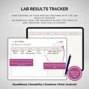 Labor Ergebnisse Tracker, Bluttest, Bluttest, Blutarbeitstracker, Arztbesuche Tracker, medizinischer Organisator